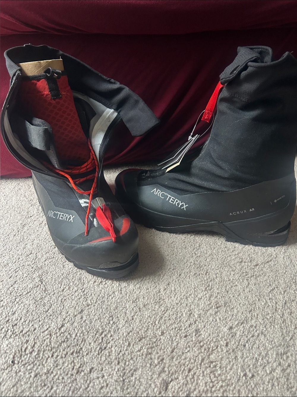 Arc'teryx Black and Red Technical Mountaineering Boots